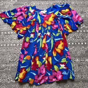 Bechamel Petite Gauzy Tunic Top Petite Medium Tropical Floral Patio Coastal